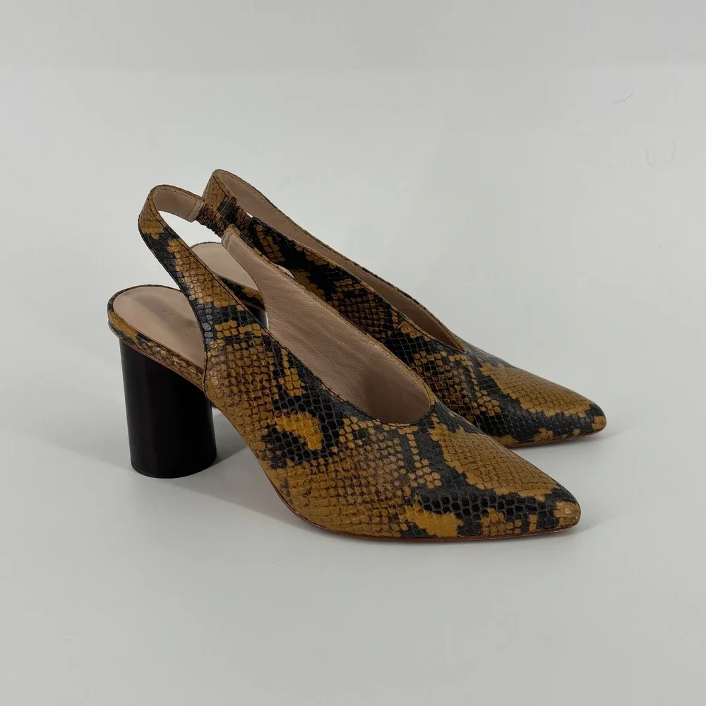 Loeffler Randall Estelle Slingback Heel Amber Women Size 7 Snakeskin Pointed Toe